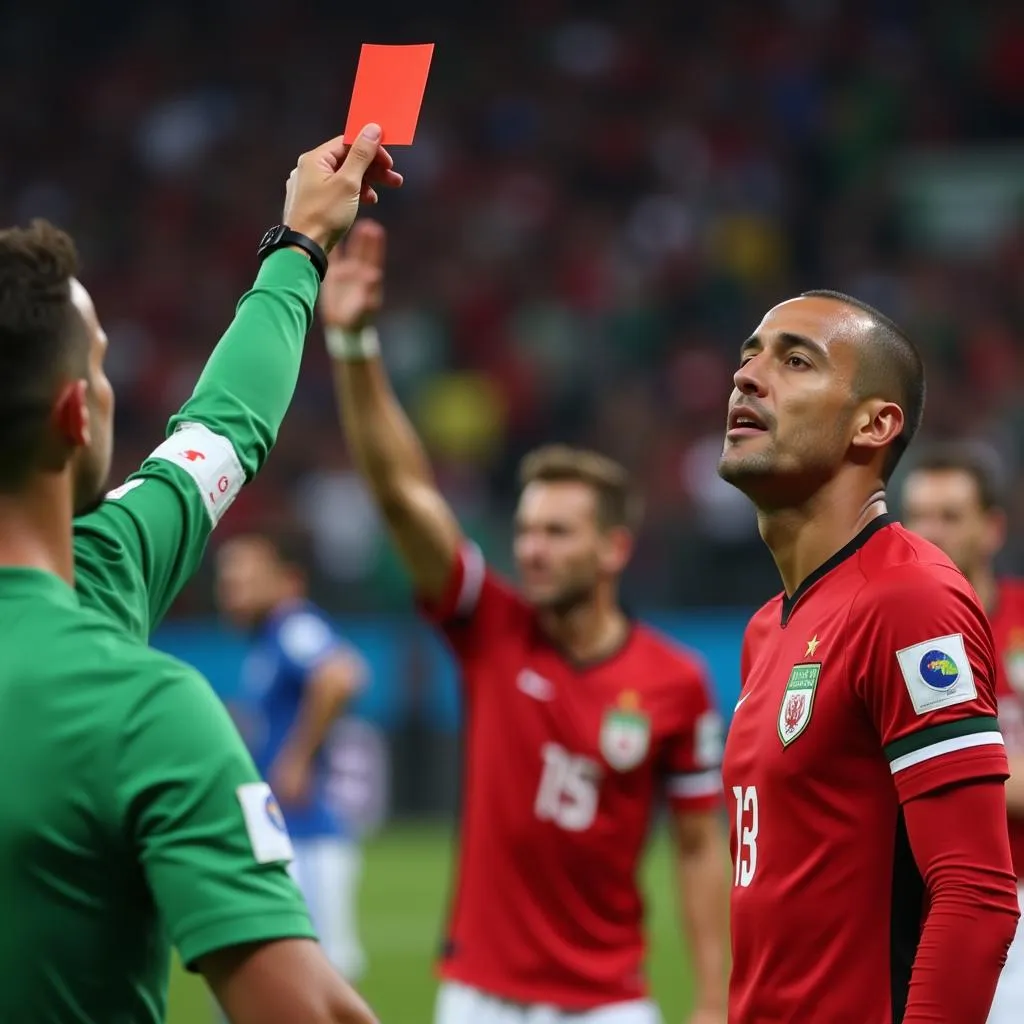 UAE player receiving a red card