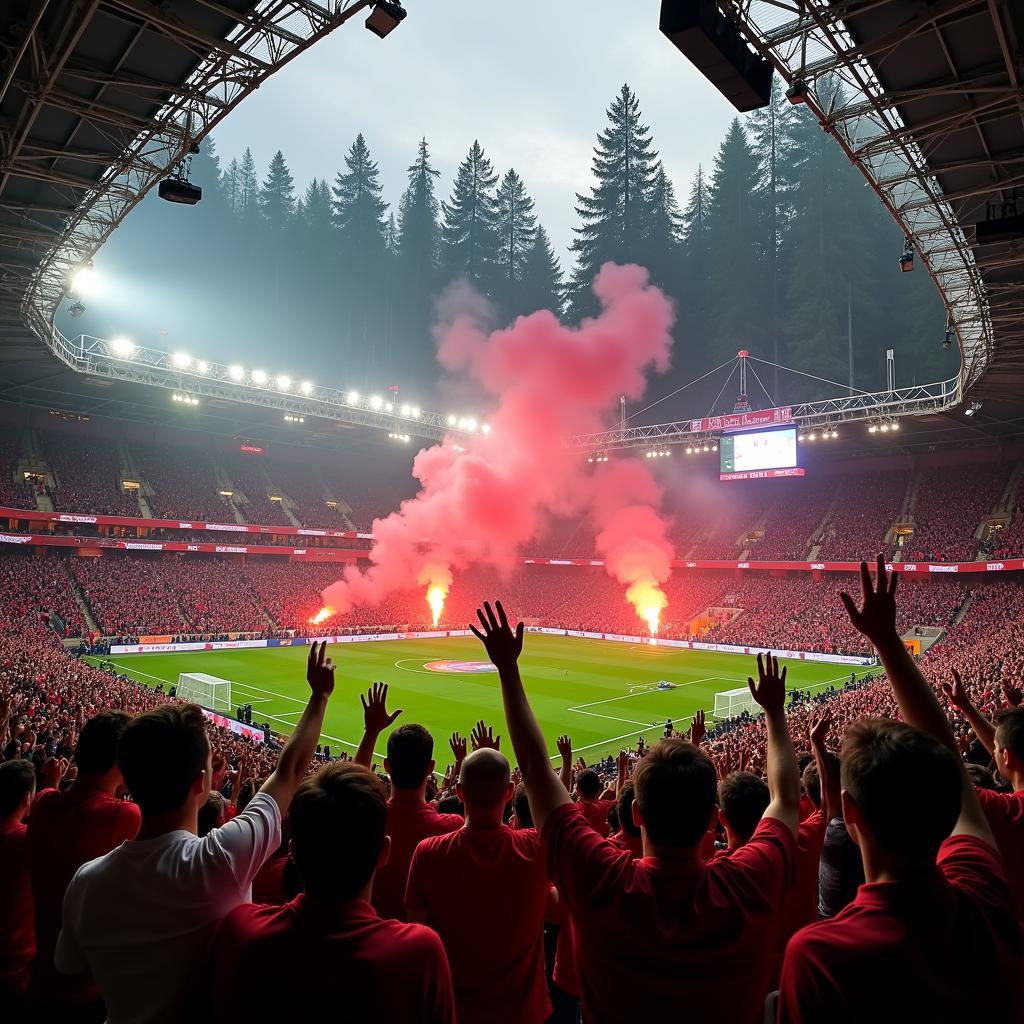 Union Berlin fans celebrating a victory at the Stadion An der Alten Försterei