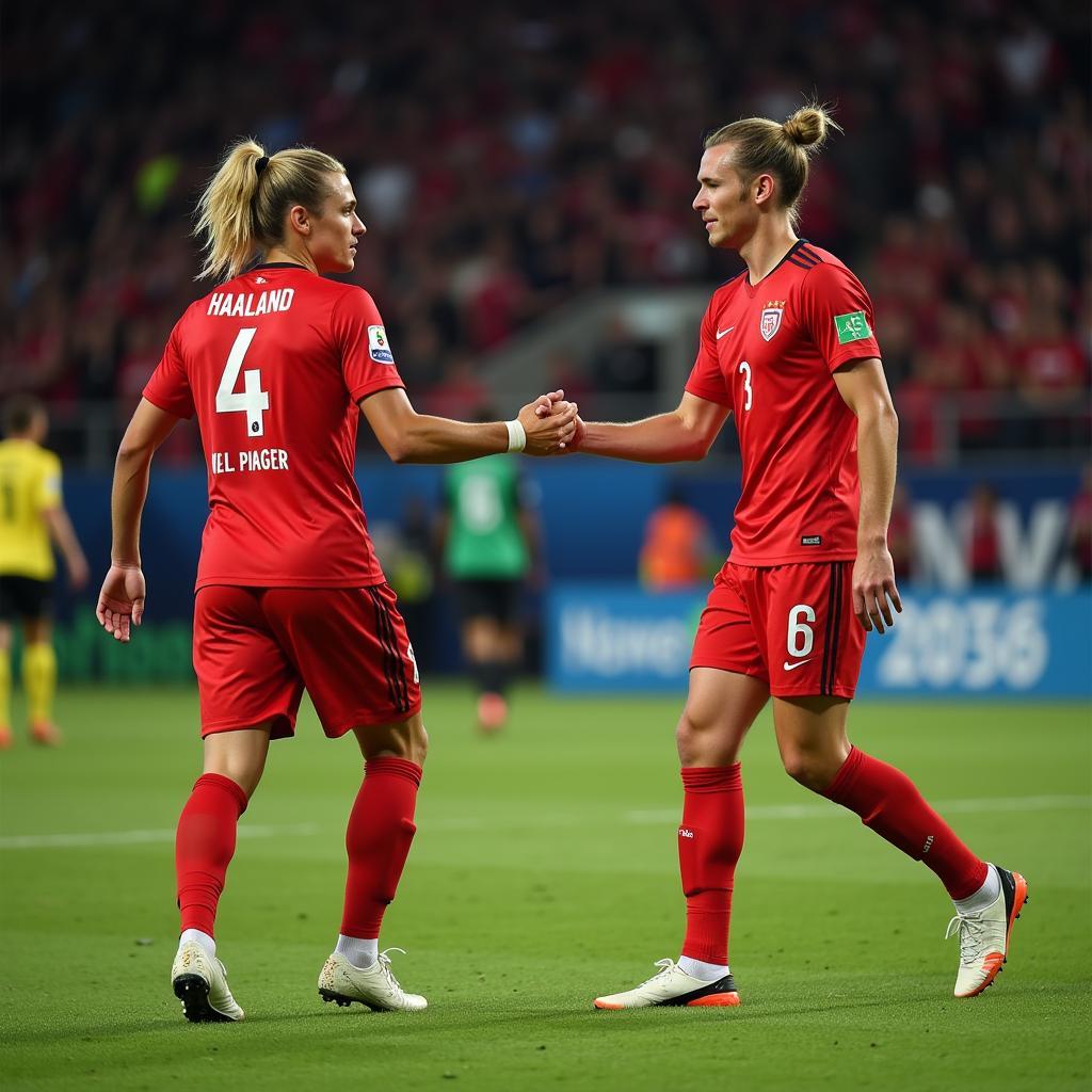 Van Dijk and Haaland shaking hands