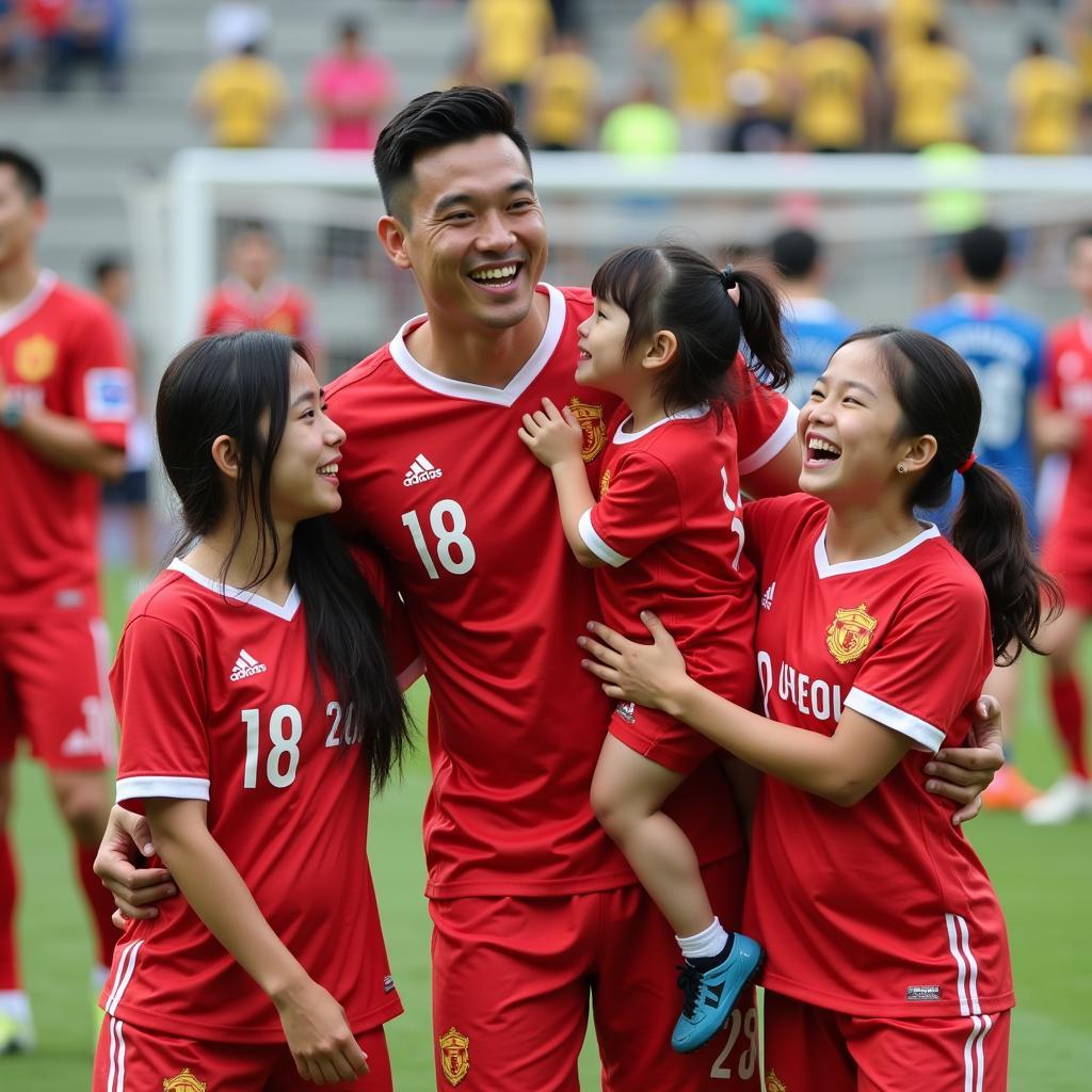 Van Quyet celebrating with his family