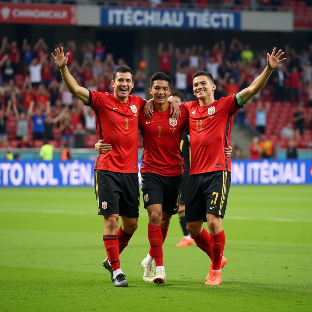 Van Thanh celebrates a crucial goal for the Vietnamese national team.