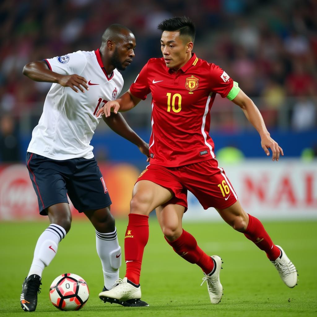 Van Thanh in action during a Vietnamese national team match