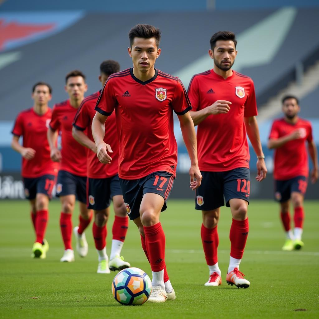 A "Việt Kiều" footballer training with teammates