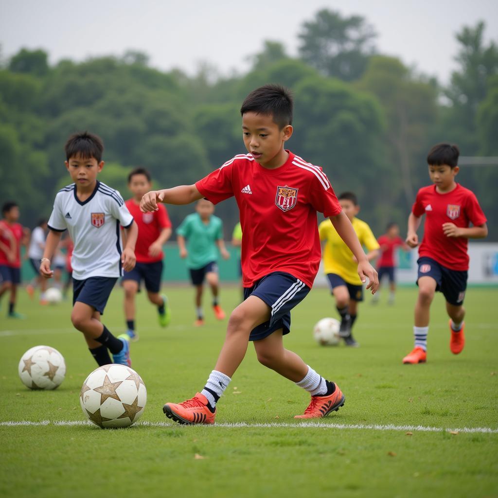 Young footballers at a Vietnamese football academy