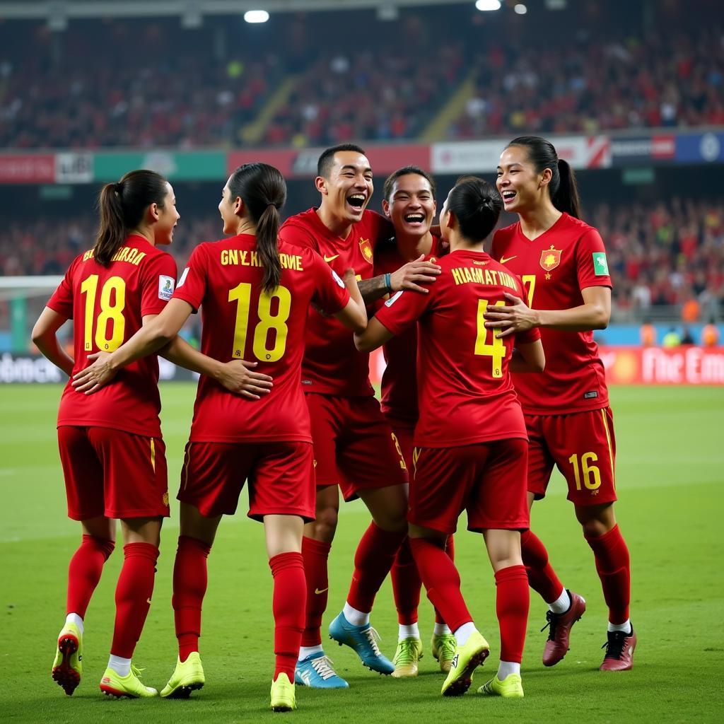 Vietnamese Football Team Celebrating a Goal