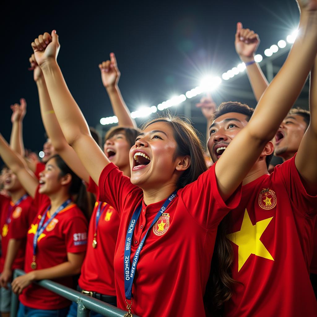 Vietnamese football fans cheering