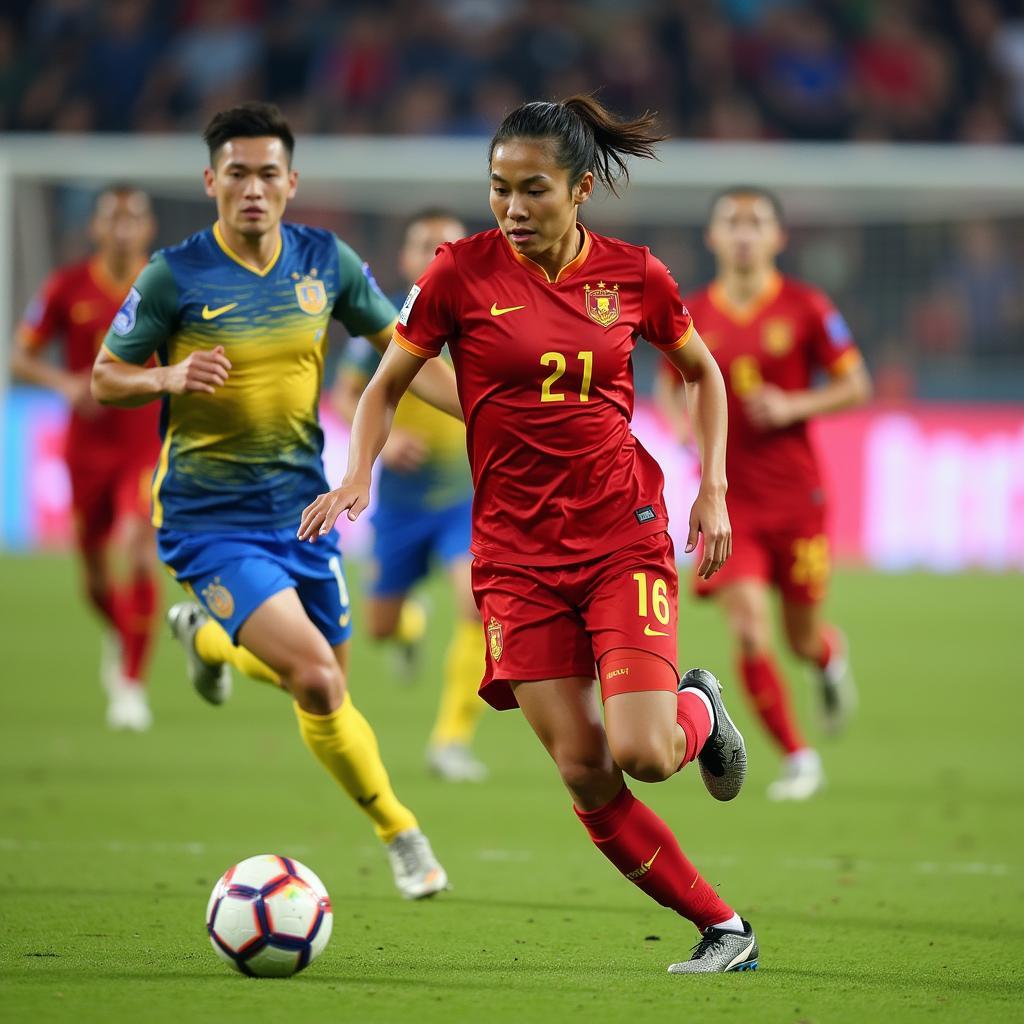 Vietnamese Football Players Demonstrating Speed and Agility