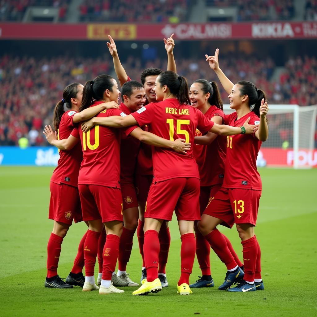 Vietnamese Football Team Demonstrating Team Spirit and Leadership