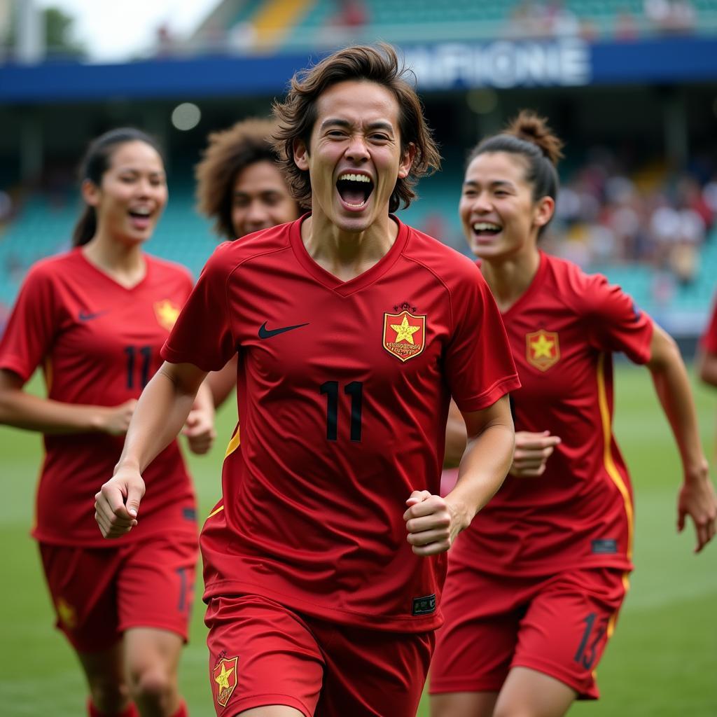 Vietnamese Footballer Celebrating a Goal