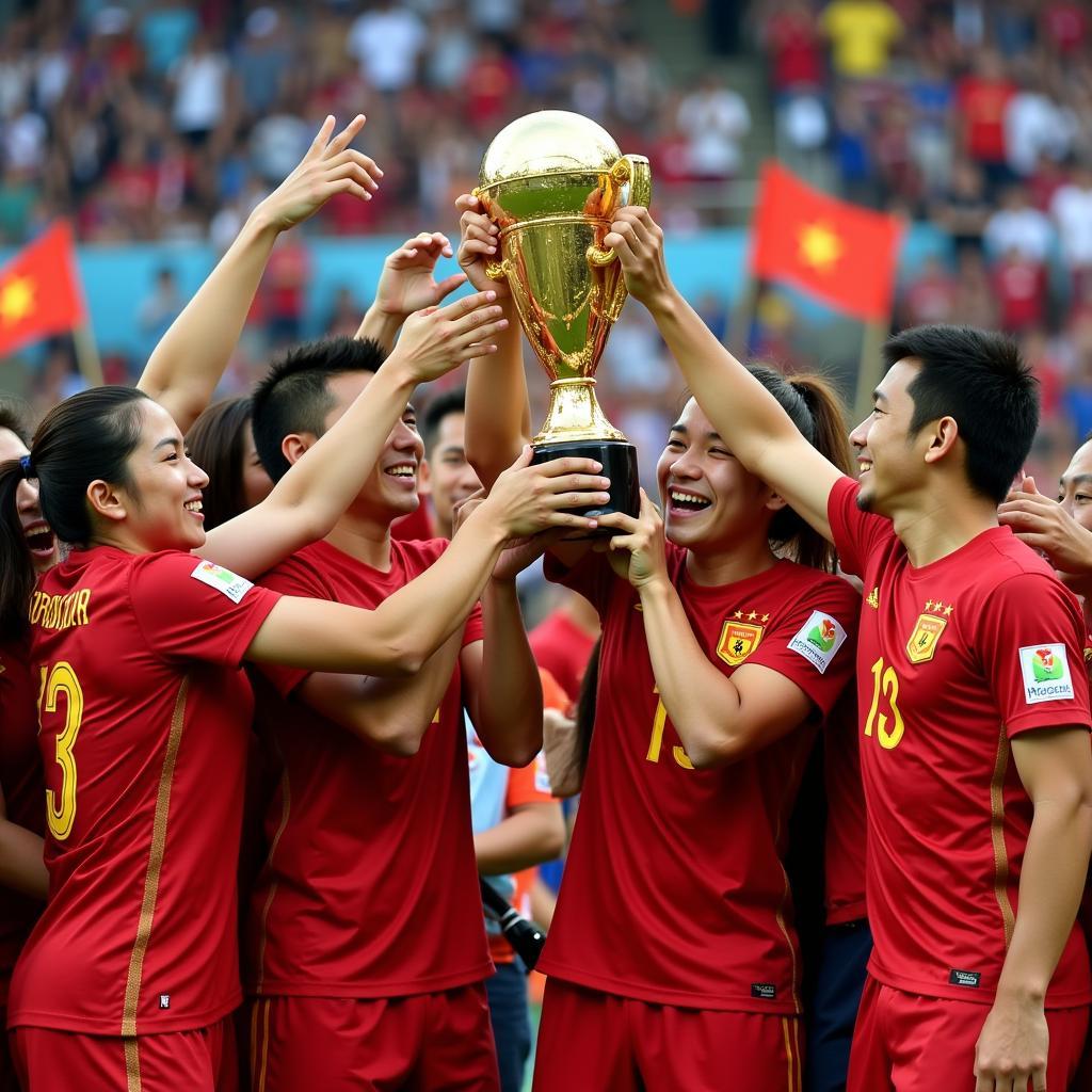 Vietnamese Players Celebrating with Fans