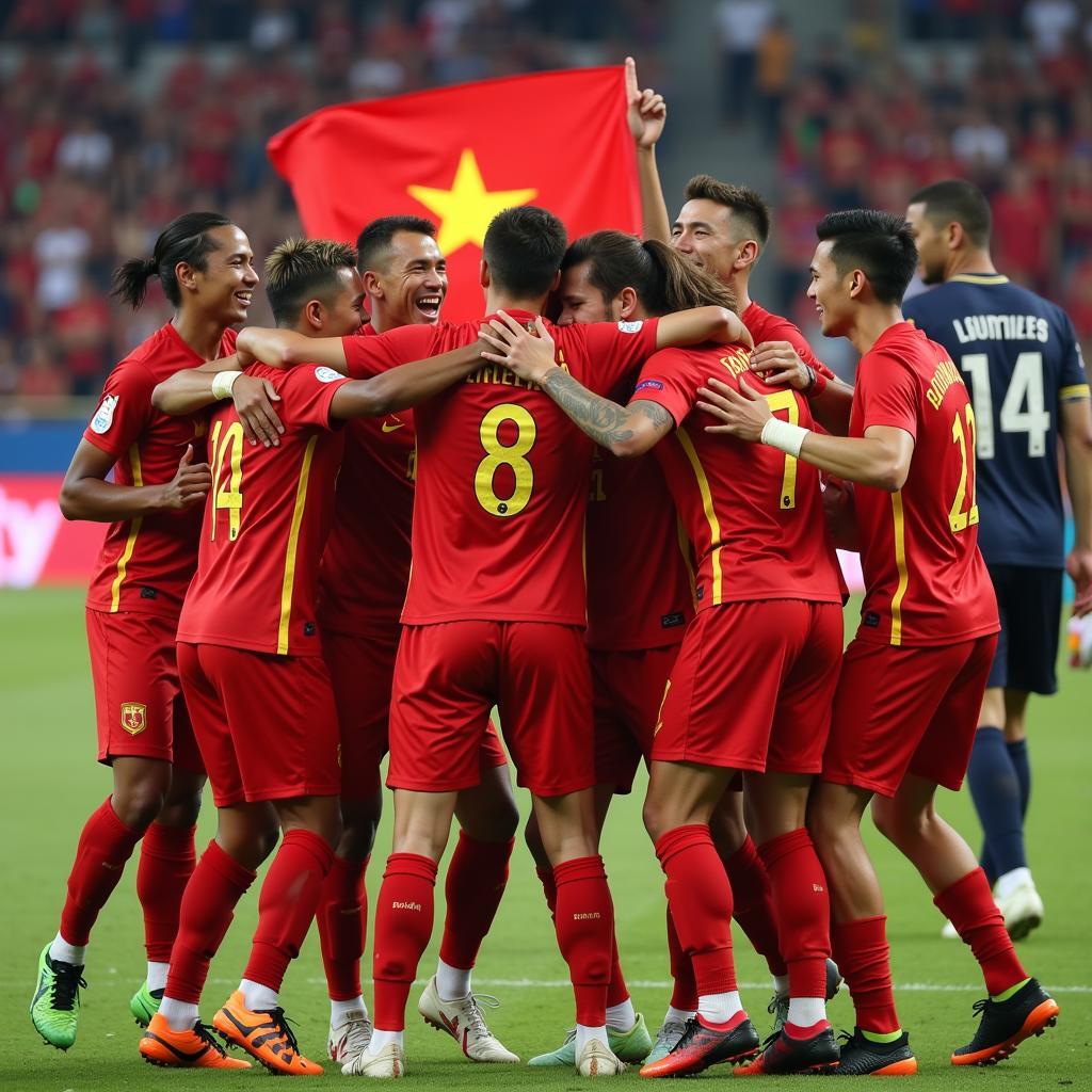 Vietnam U22 players celebrating a hard-fought victory