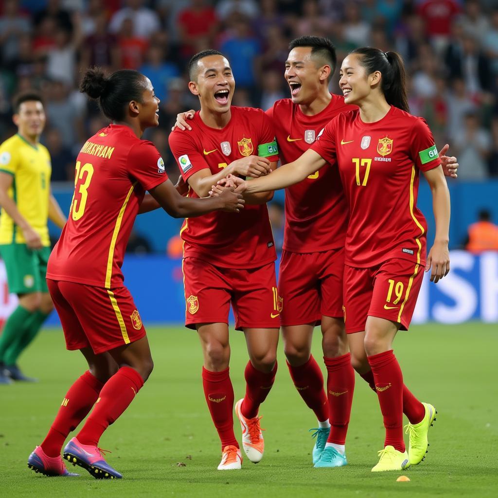 Vietnam U22 squad celebrating a goal