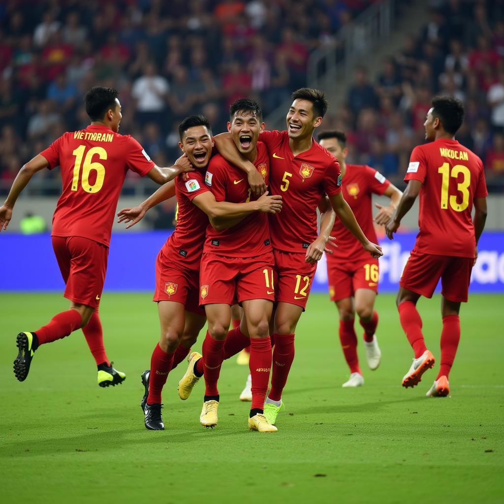 Vietnam U23 celebrating a goal during the AFC U23 Championship qualifiers