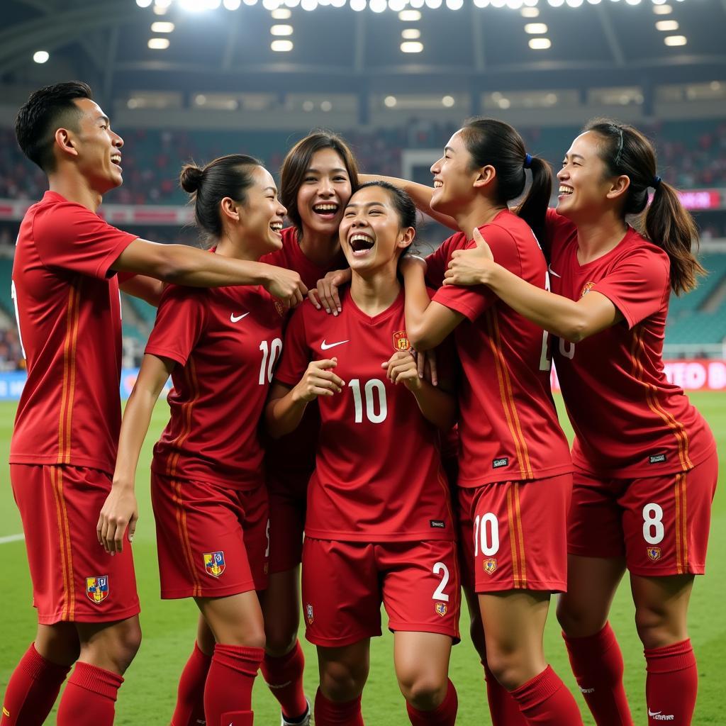 Vietnamese U23 players celebrating a goal