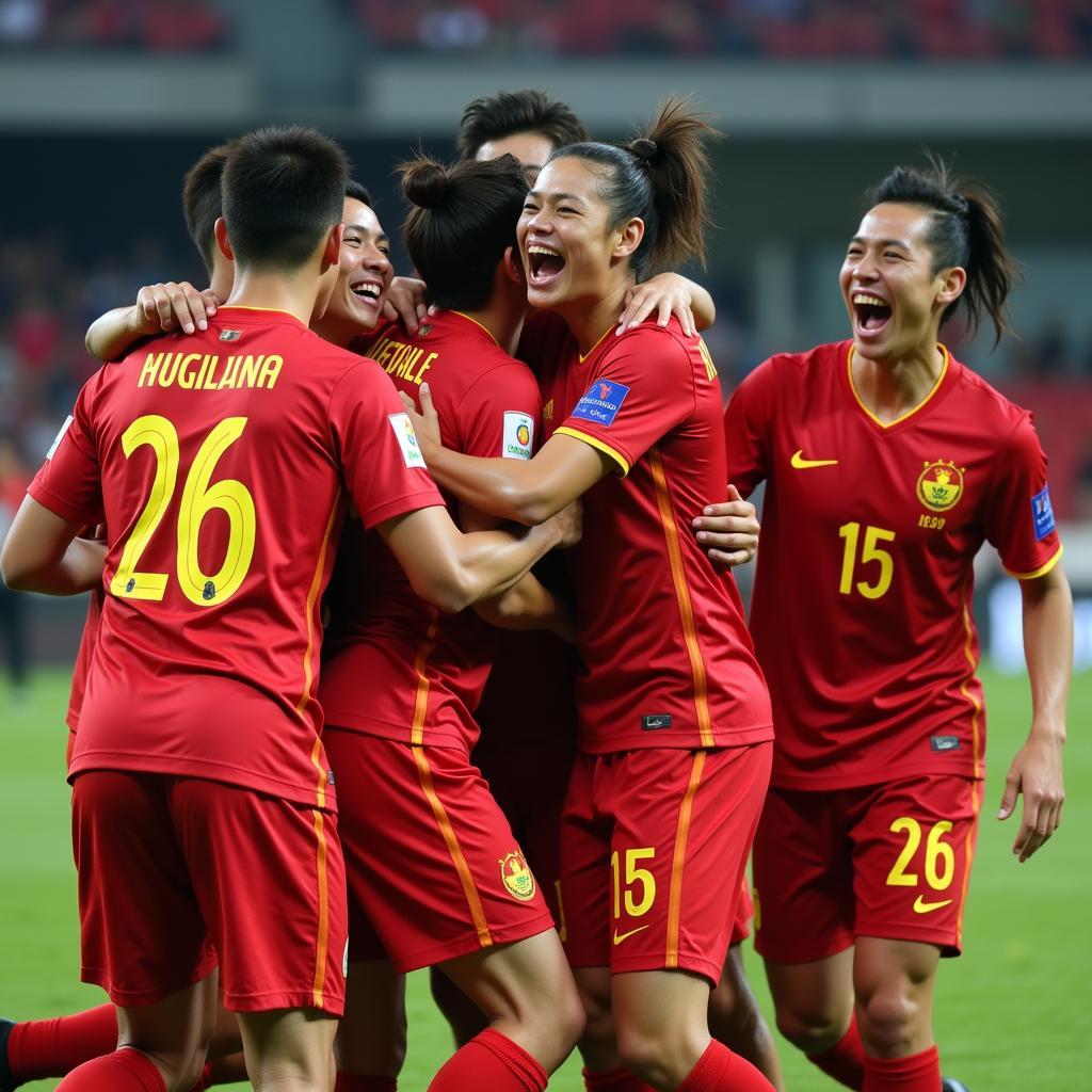 Vietnam U23 players celebrating a victory