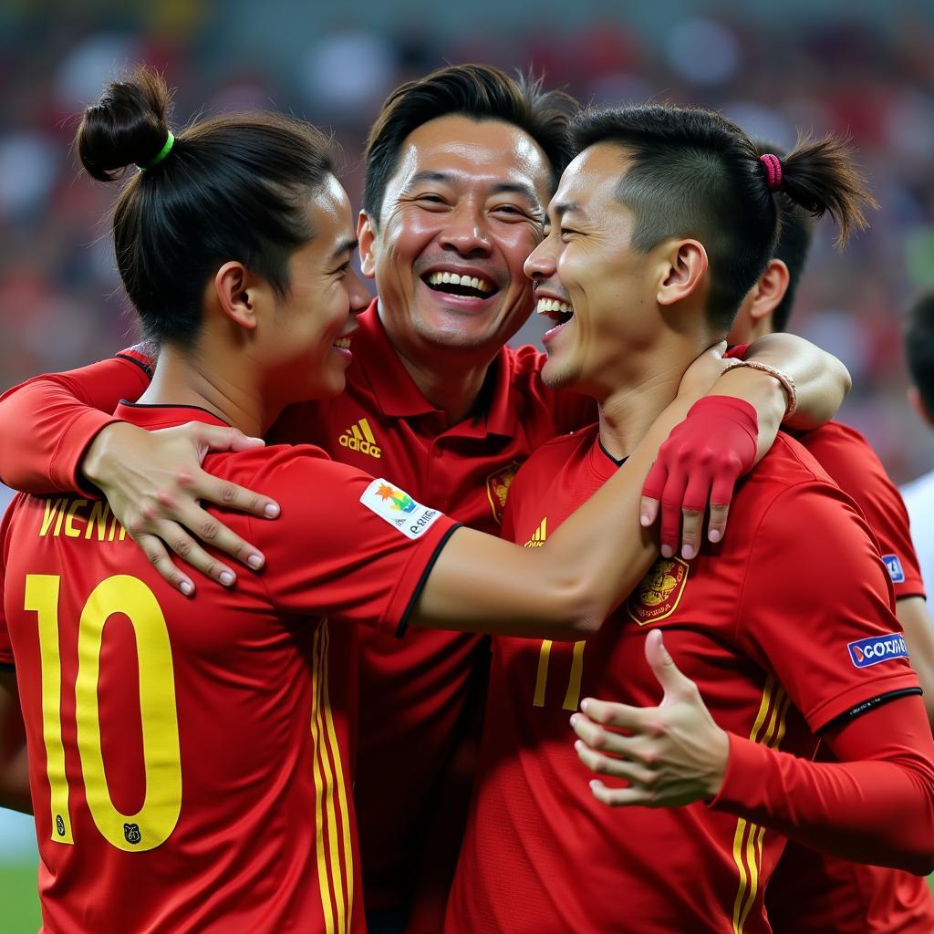 Vietnam U23 coach Park Hang-seo celebrates with his team in 2019