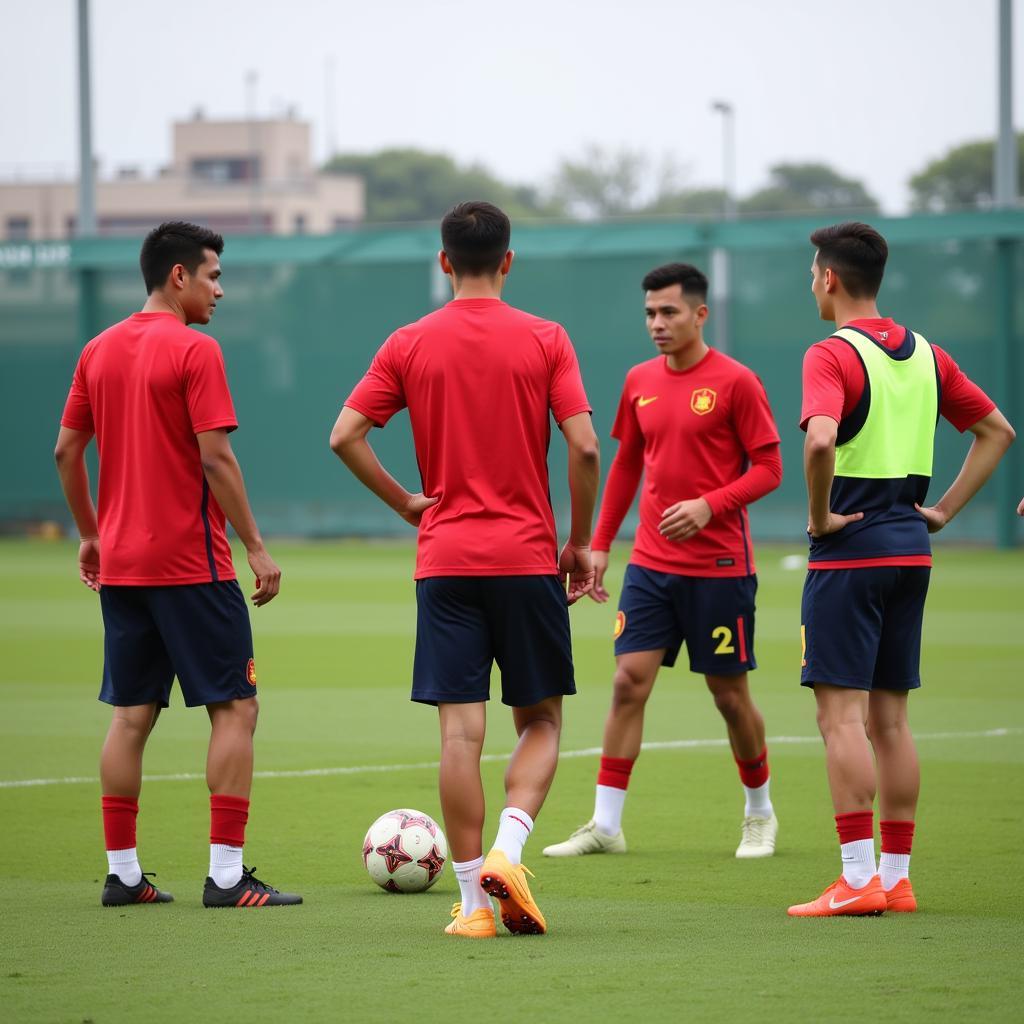 Vietnam U23 defenders in action