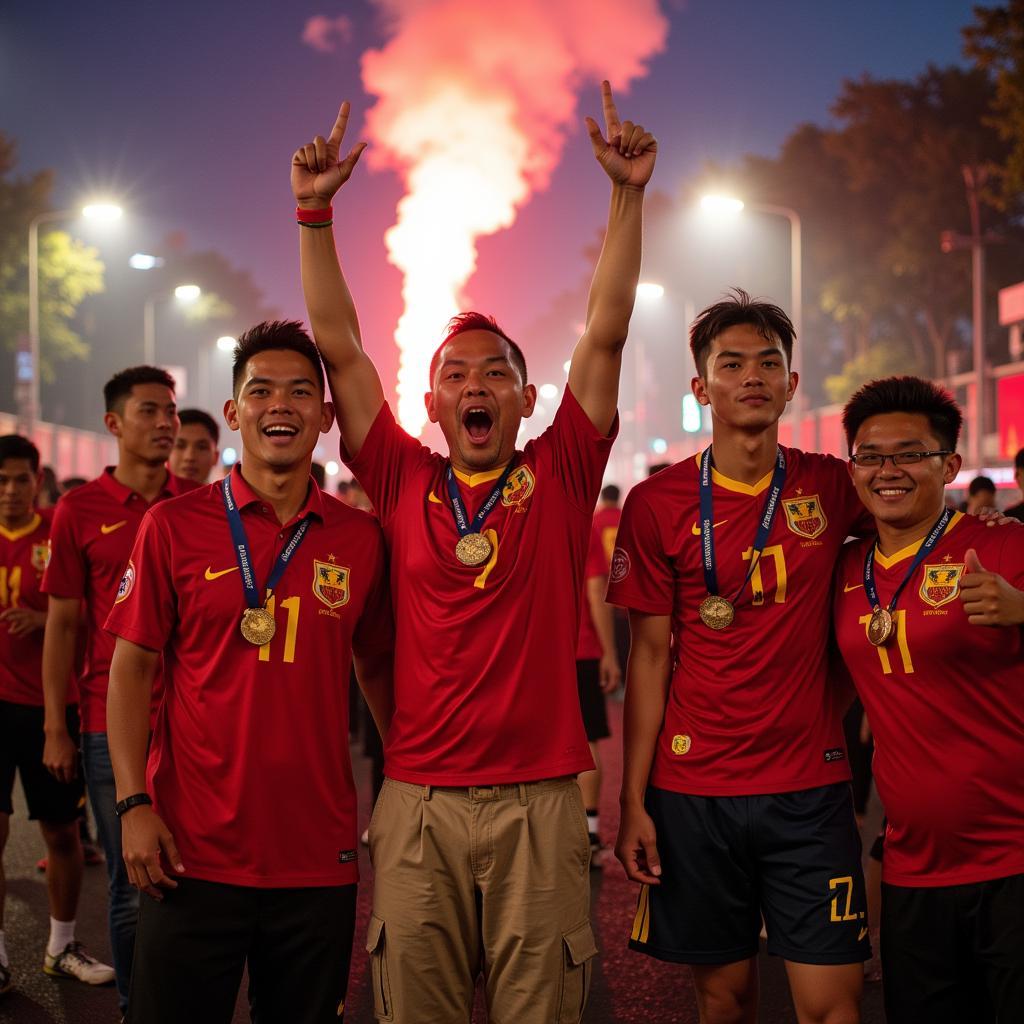 Vietnamese fans celebrating in the streets