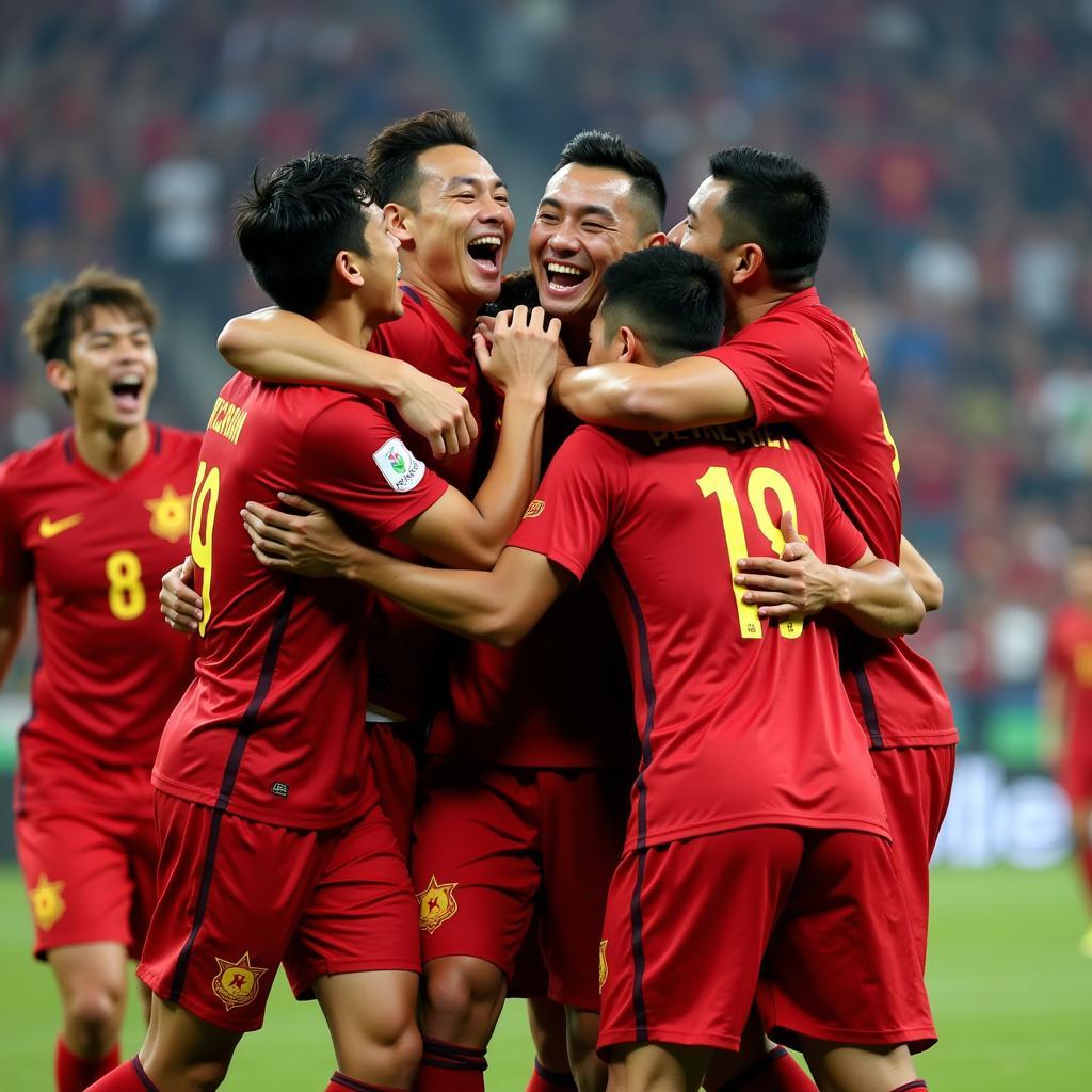 Vietnam U23 team celebrating a hard-fought victory