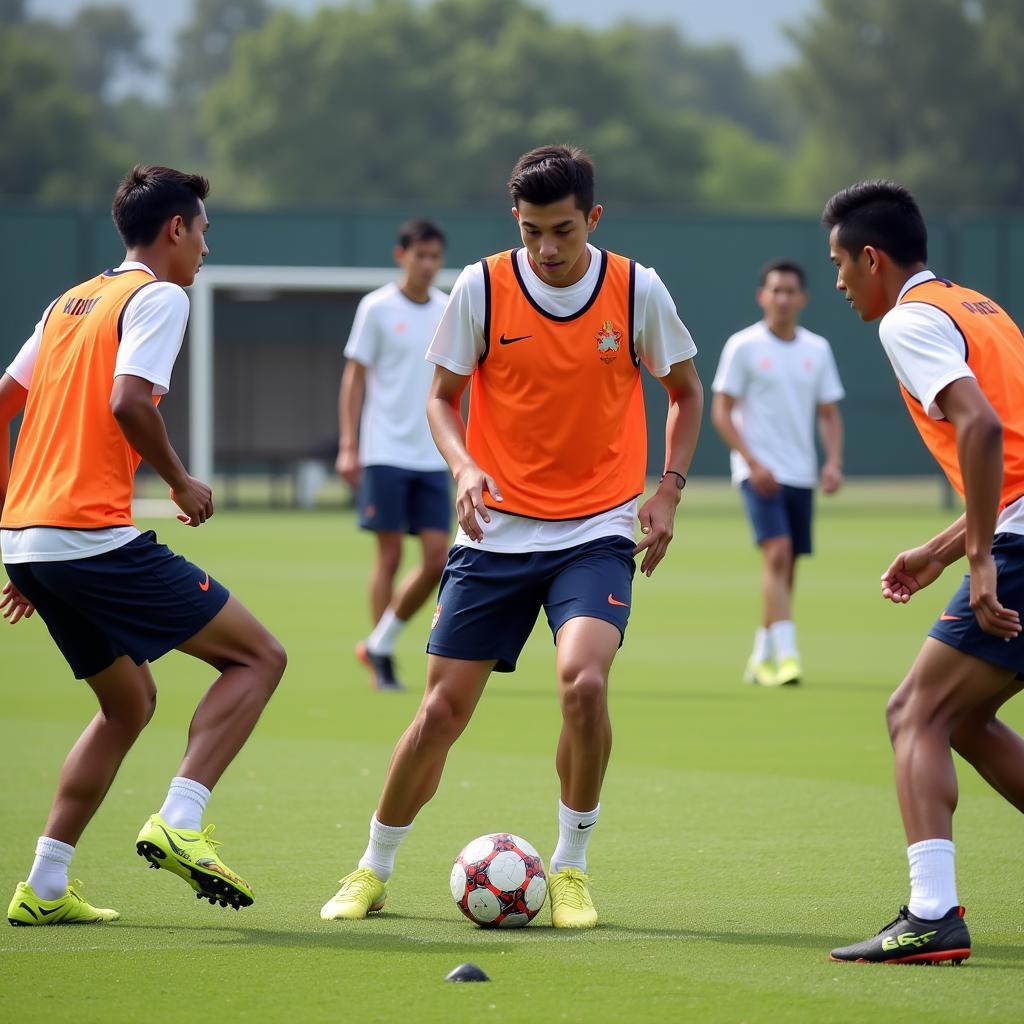 Vietnamese U23 players participate in a rigorous training session.