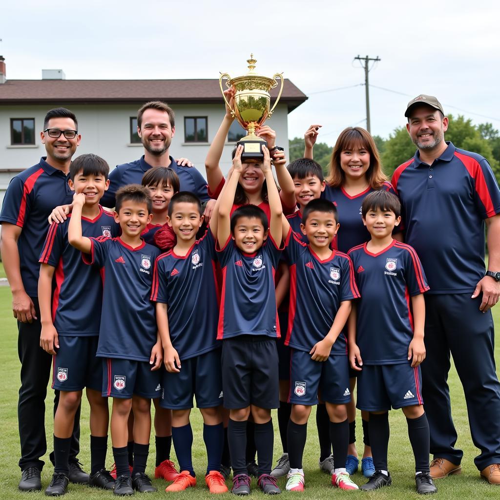 Vietnamese-Canadian youth football team celebrating victory