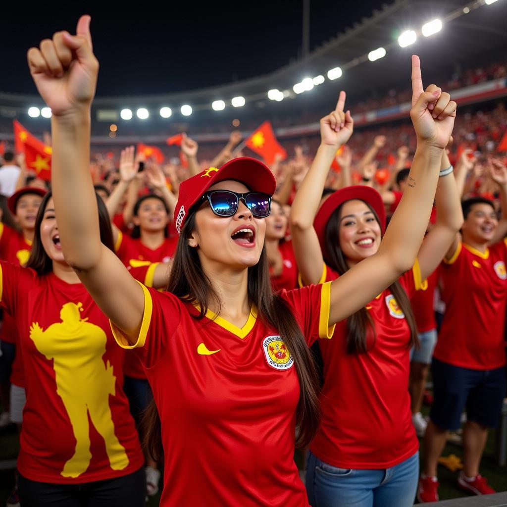 Vietnamese football fans celebrating a victory