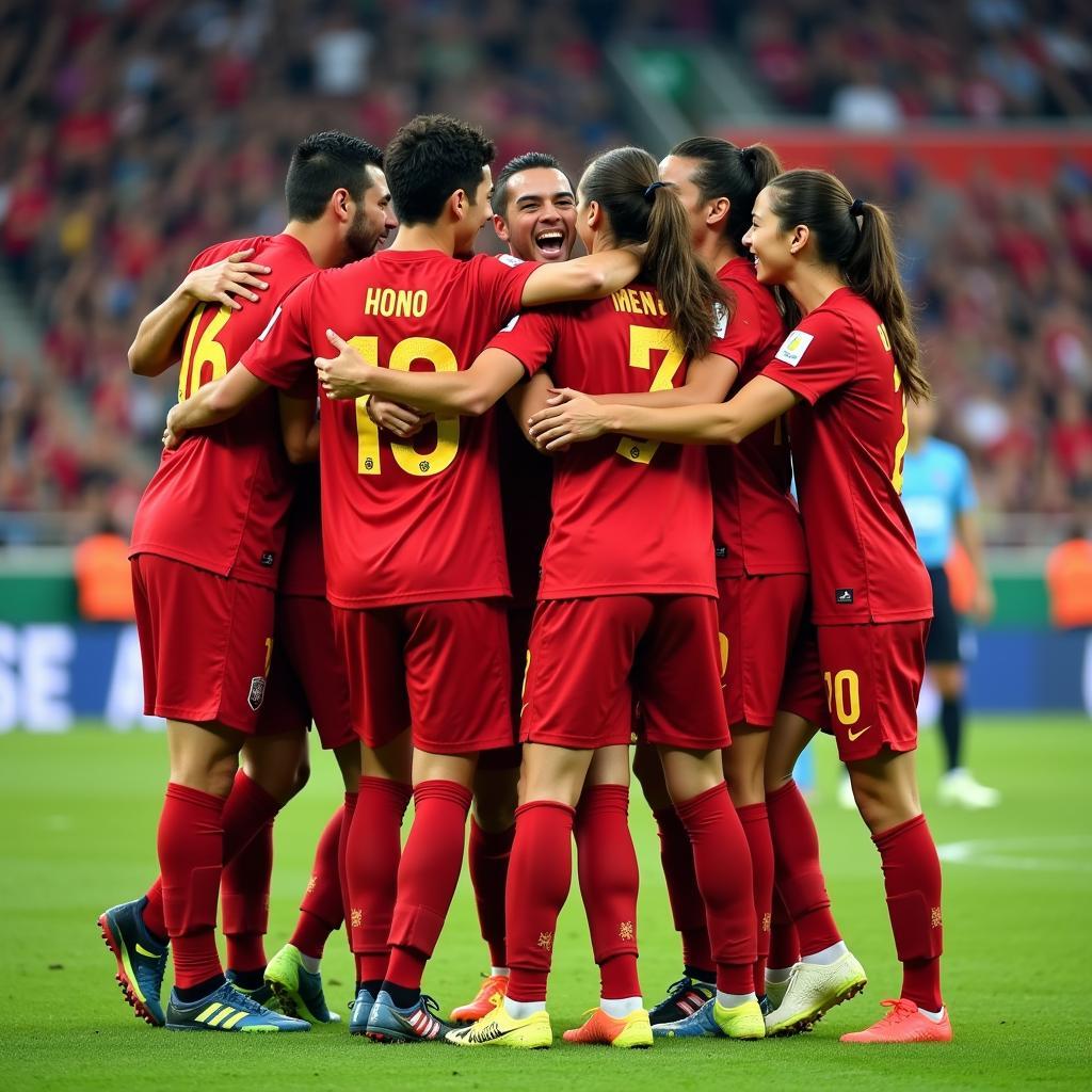 Vietnamese Football Team Celebrating a Goal