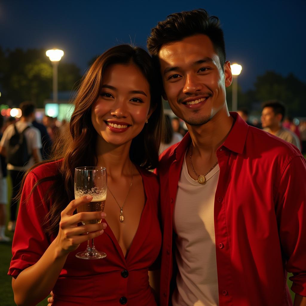 Stylish Vietnamese Football Couples Enjoying a Night Out