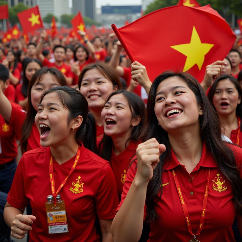 Vietnamese football fans celebrating a goal