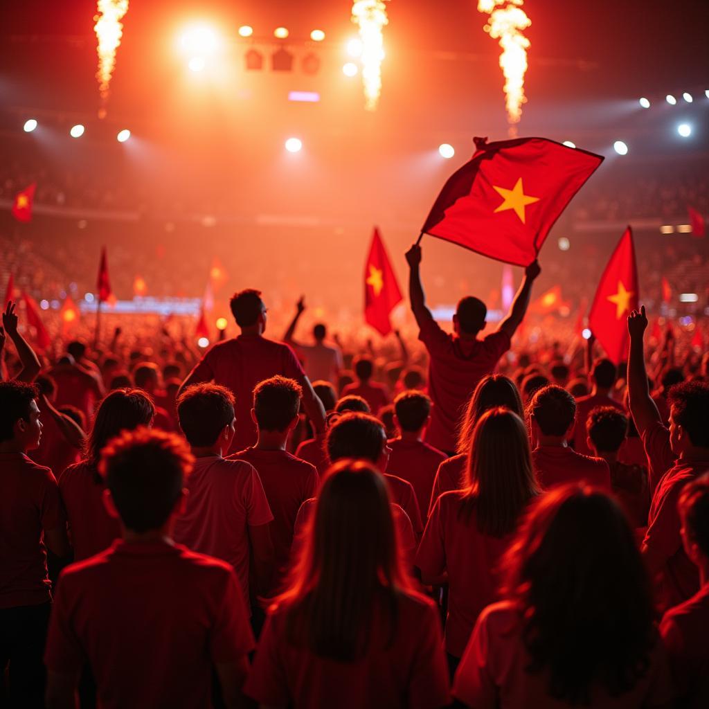 Vietnamese football fans celebrate their team's victory.