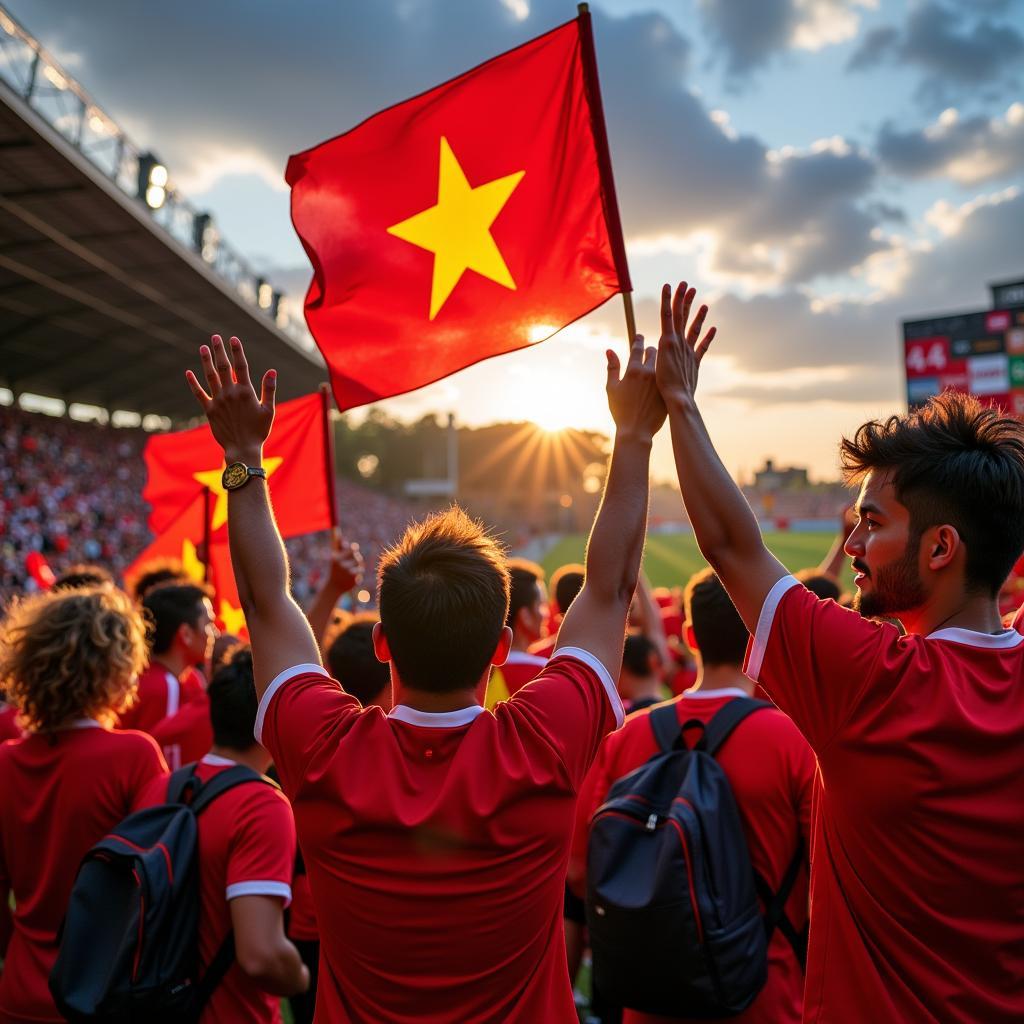 Vietnamese football fans celebrating a victory