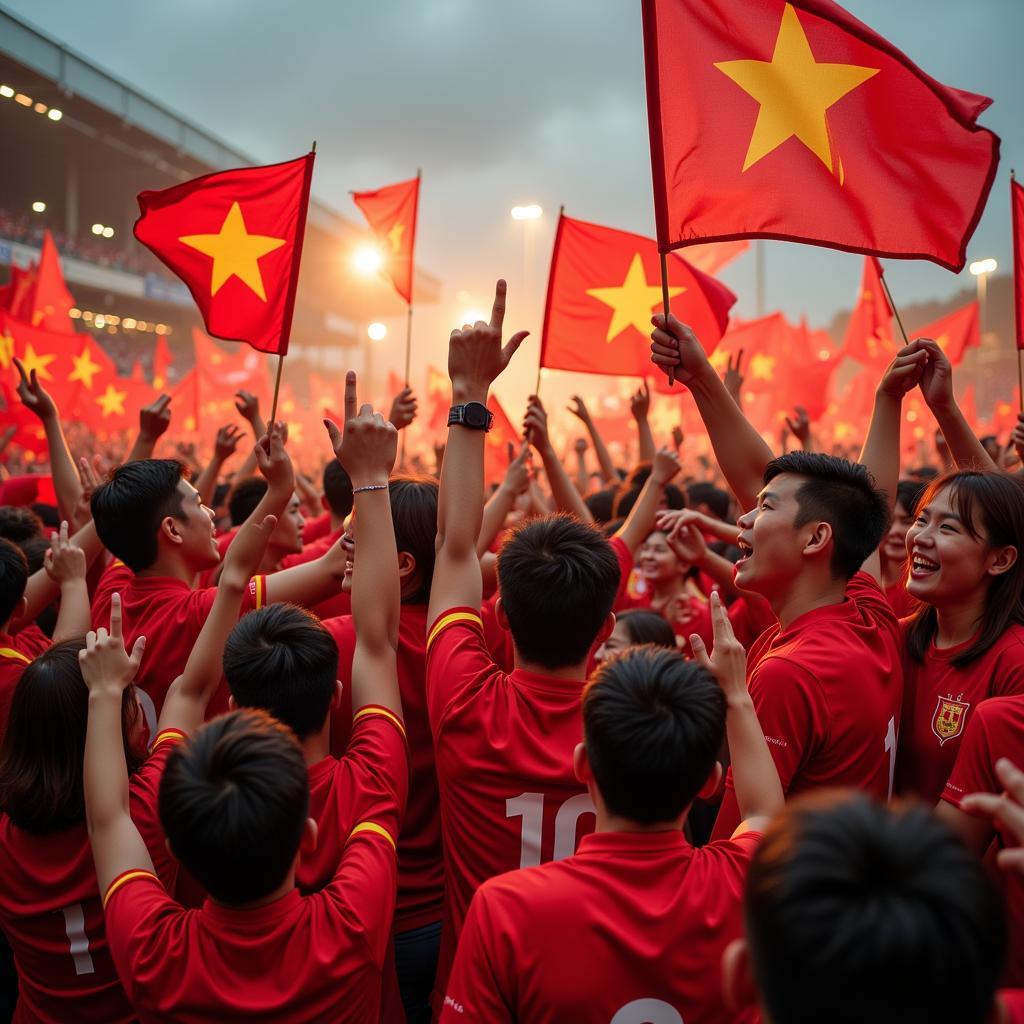 Vietnamese football fans celebrating a victory