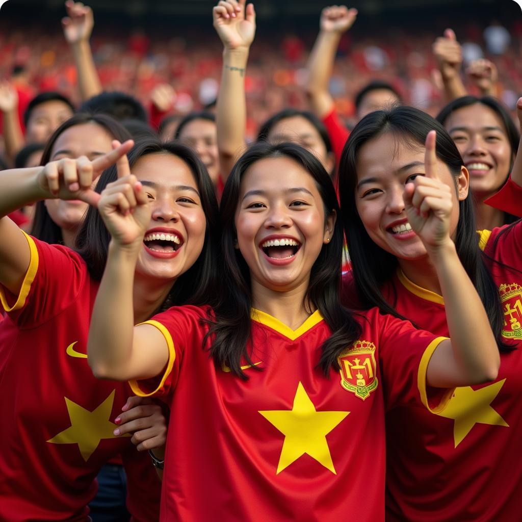 Vietnamese football fans ecstatically celebrate a victory