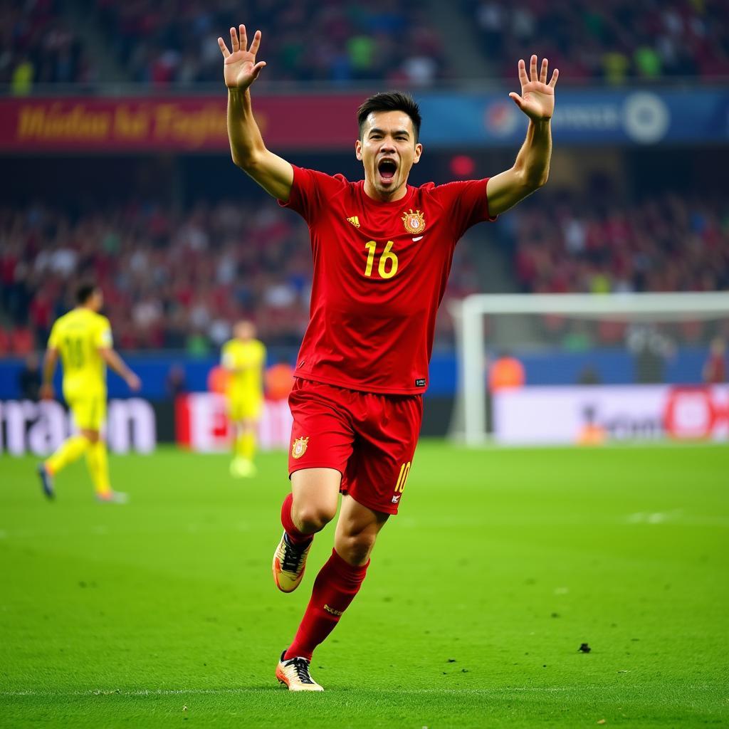 Vietnamese football player celebrating a goal