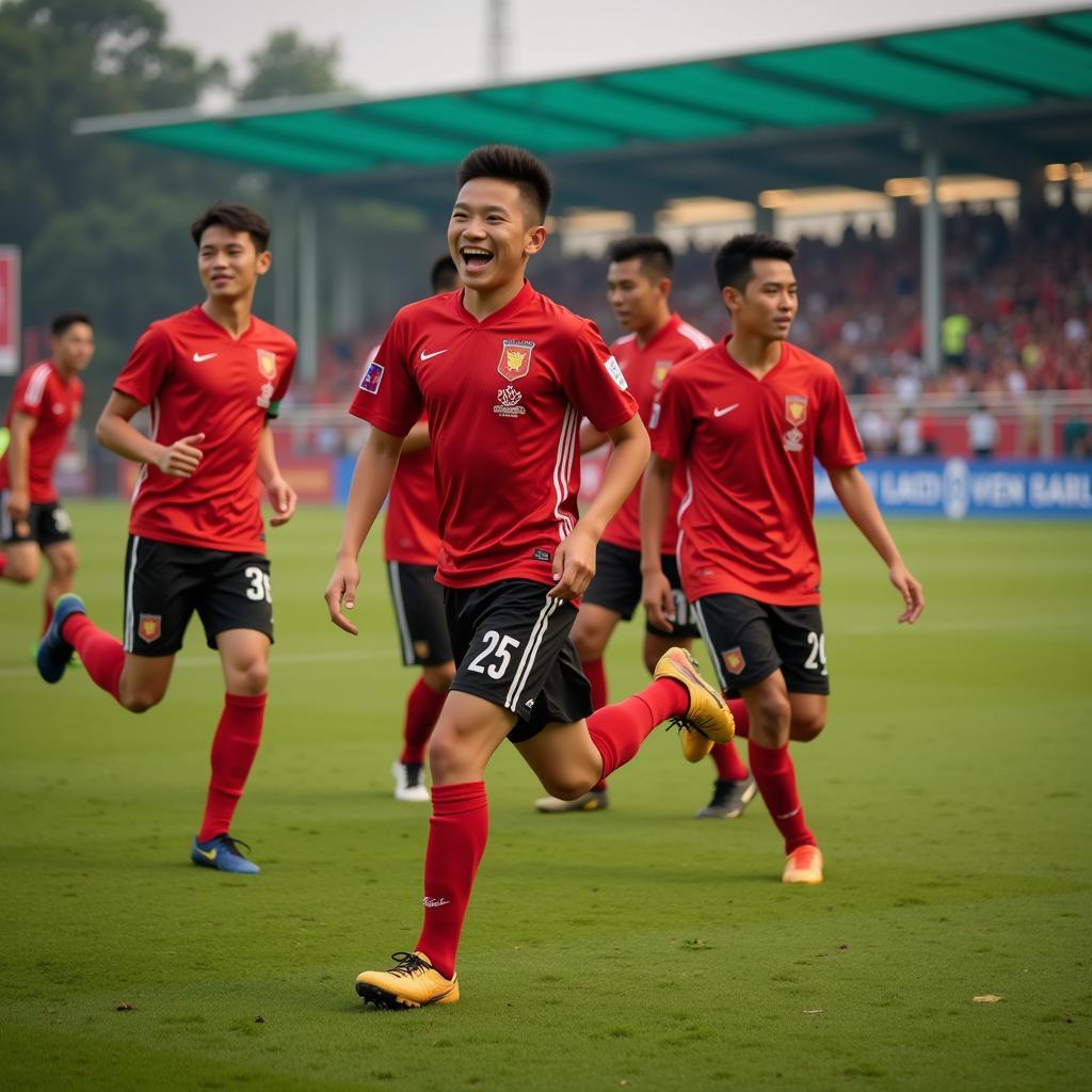 Vietnamese Football Player Celebrating a Goal