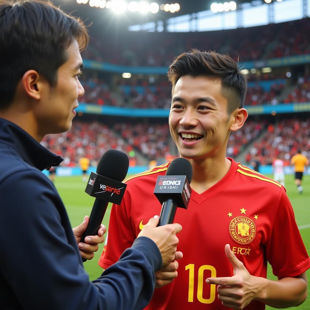 Vietnamese football player giving an interview in English