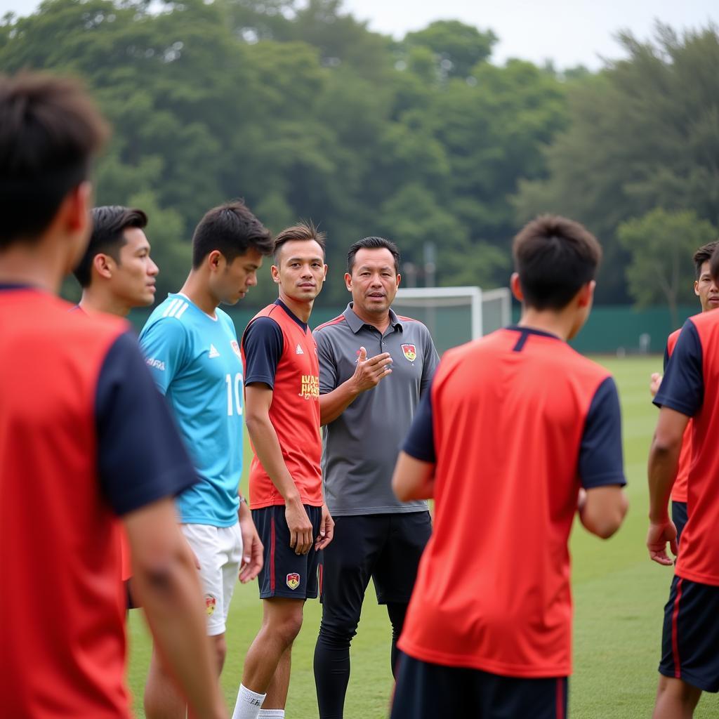 Vietnamese football players participating in rigorous training session