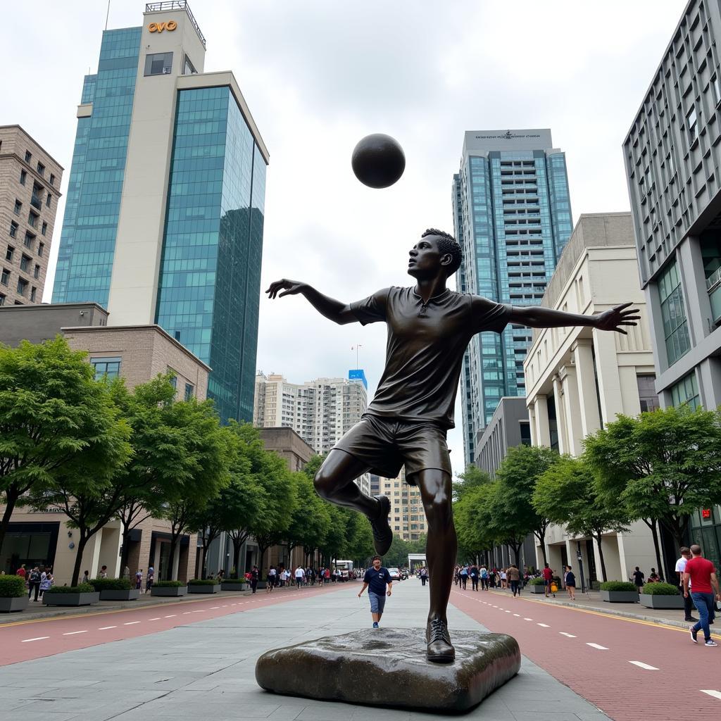 Bronze statue of a Vietnamese footballer in Ho Chi Minh City