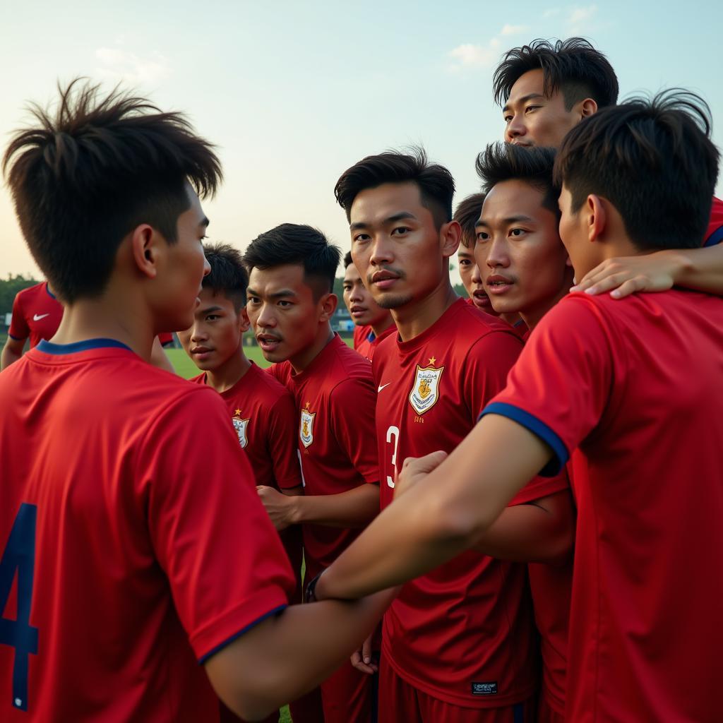 Vietnamese Football Team Huddle