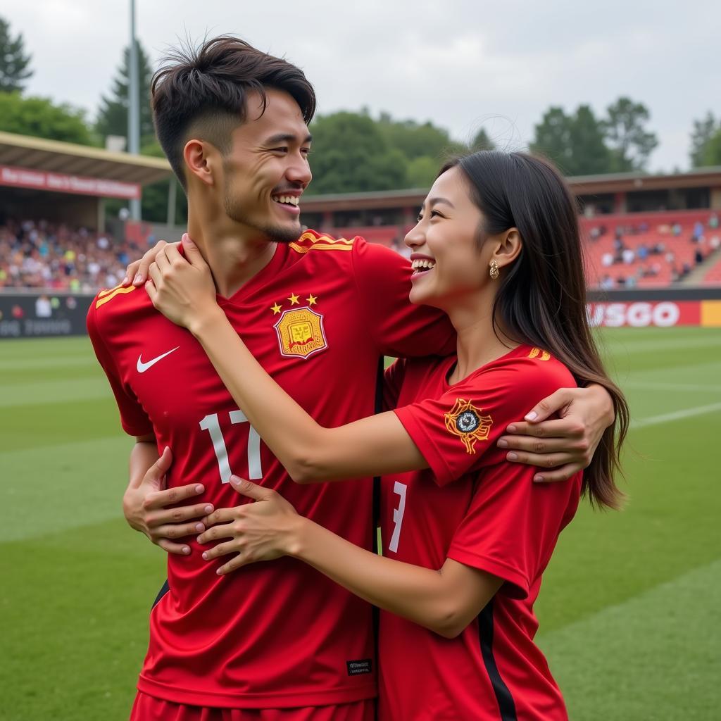 Vietnamese Footballer Celebrating with Girlfriend