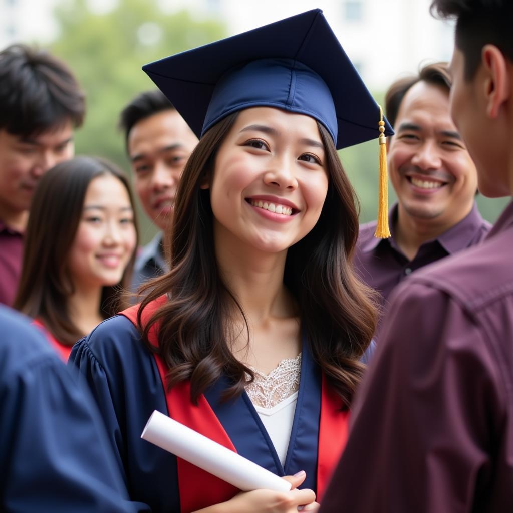 Vietnamese footballer's girlfriend attending her university graduation ceremony