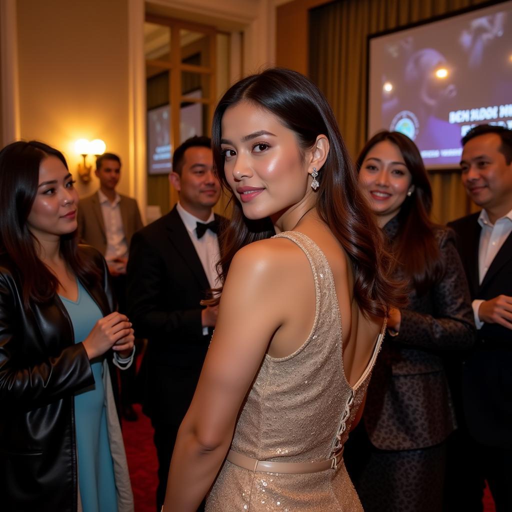 Vietnamese footballer's girlfriend at a charity event