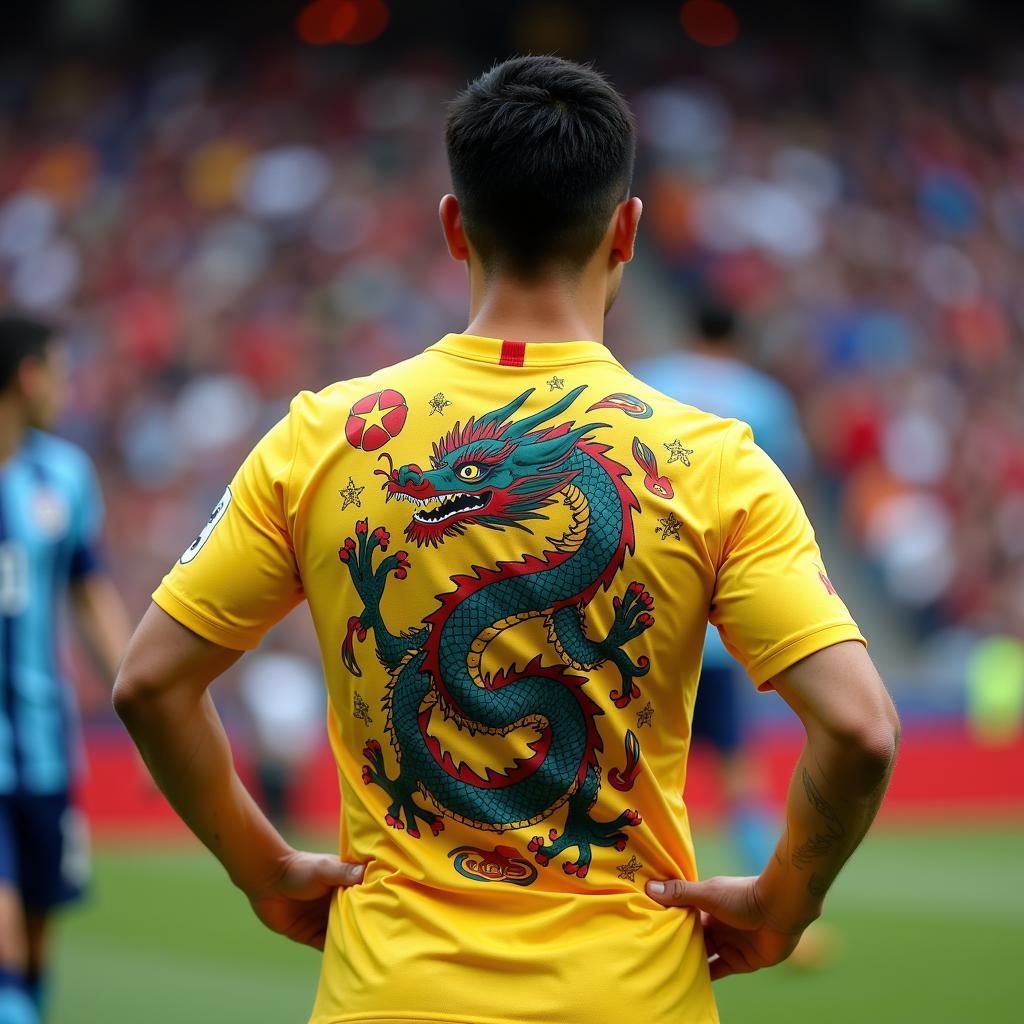 Vietnamese Footballer with Traditional Dragon Tattoo