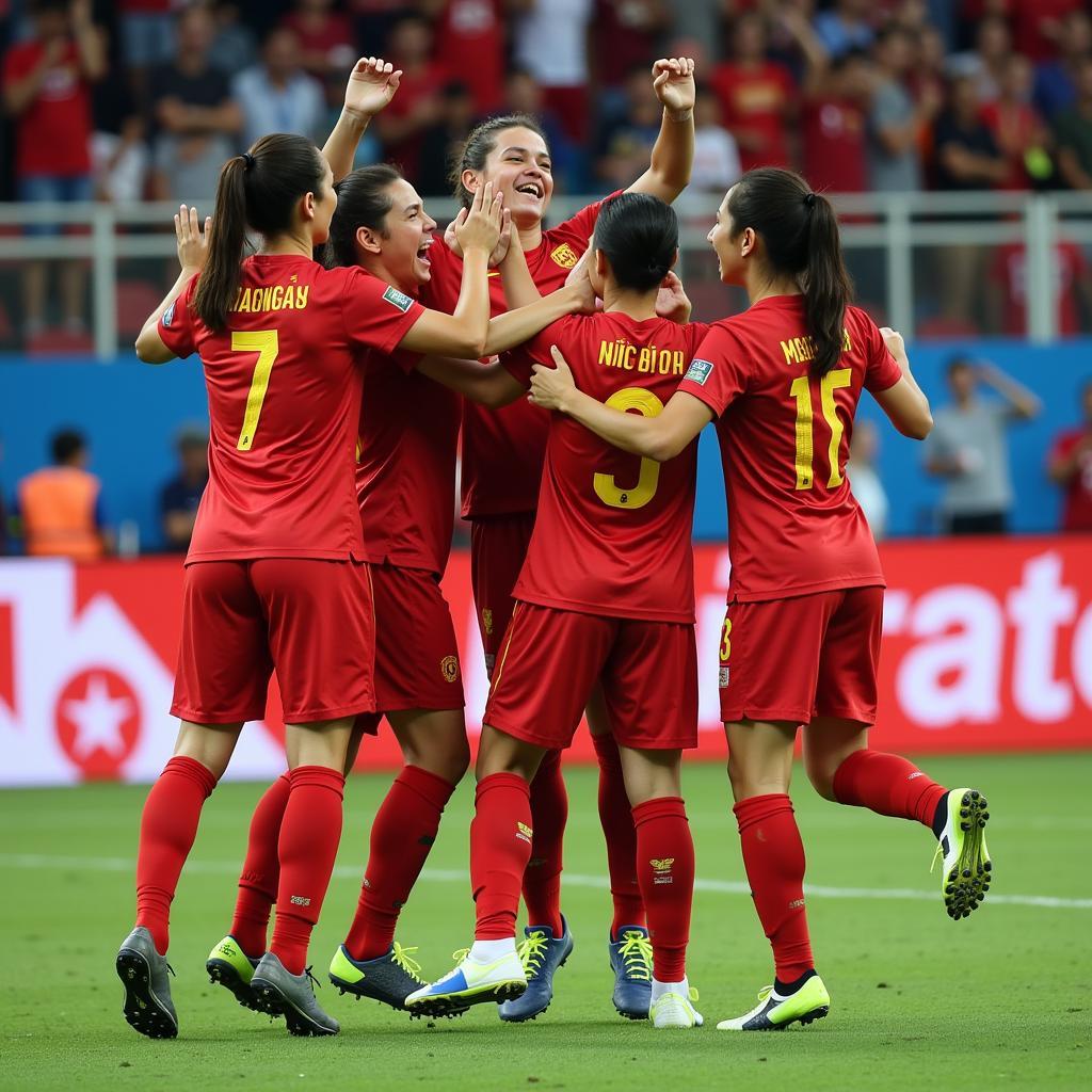 Vietnamese Futsal Players Celebrating a Goal