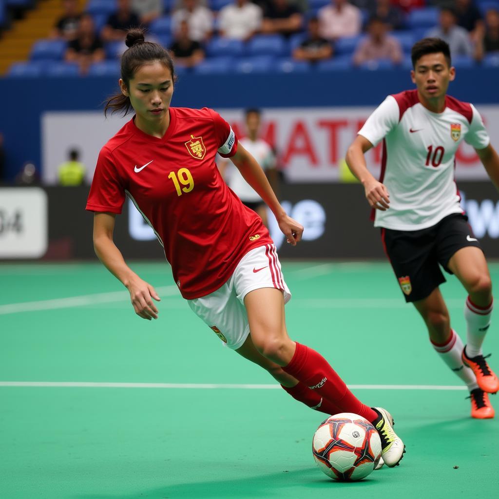 Vietnamese Futsal Player Dribbling Past Opponent