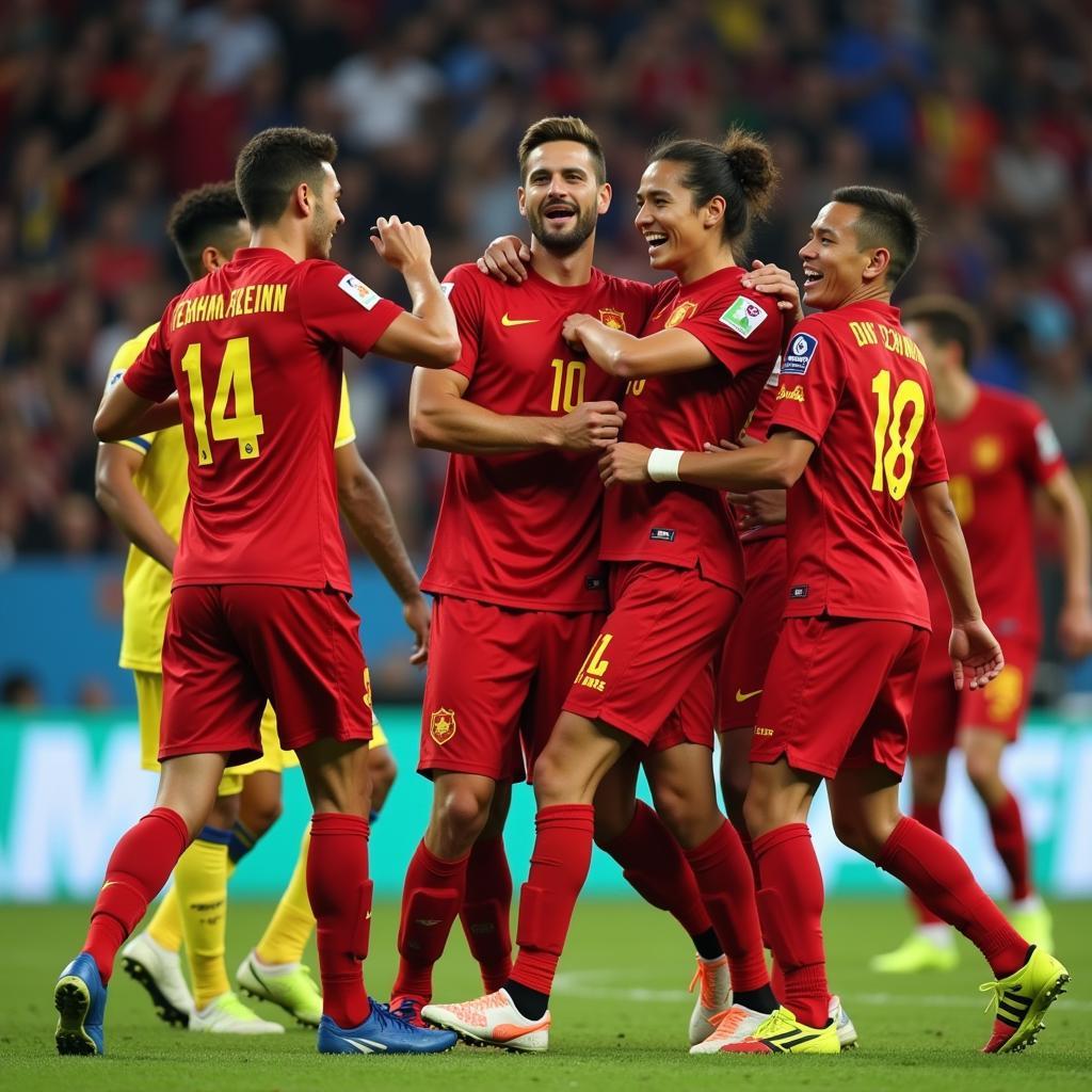 Vietnamese National Team Celebrating a Goal