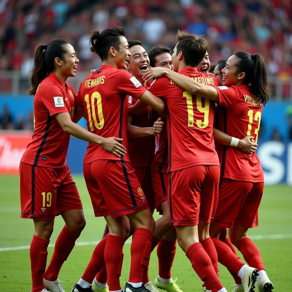 Vietnamese National Team Celebrating a Goal