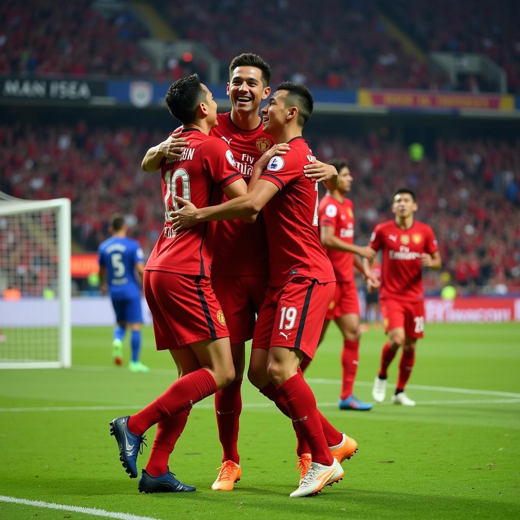 Vietnamese player celebrating a goal