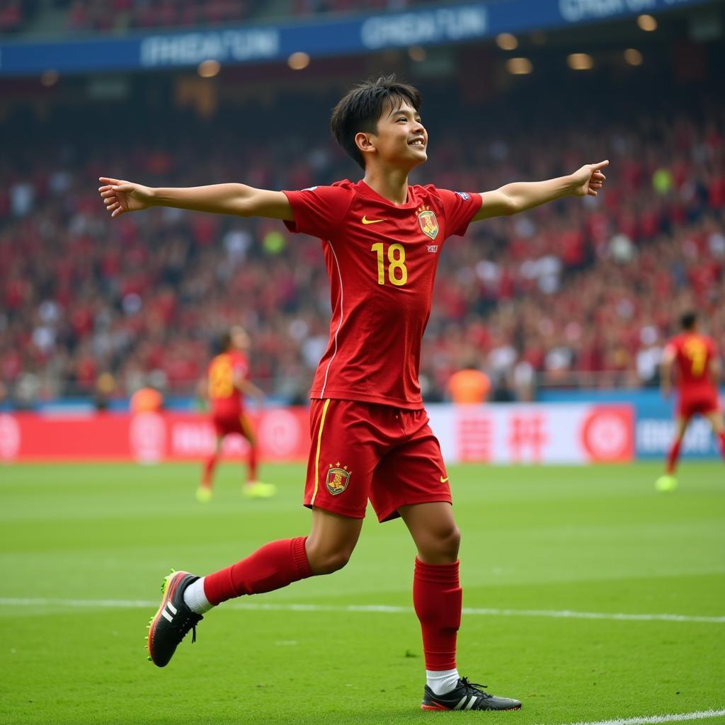 Vietnamese player performing the "Siu" celebration