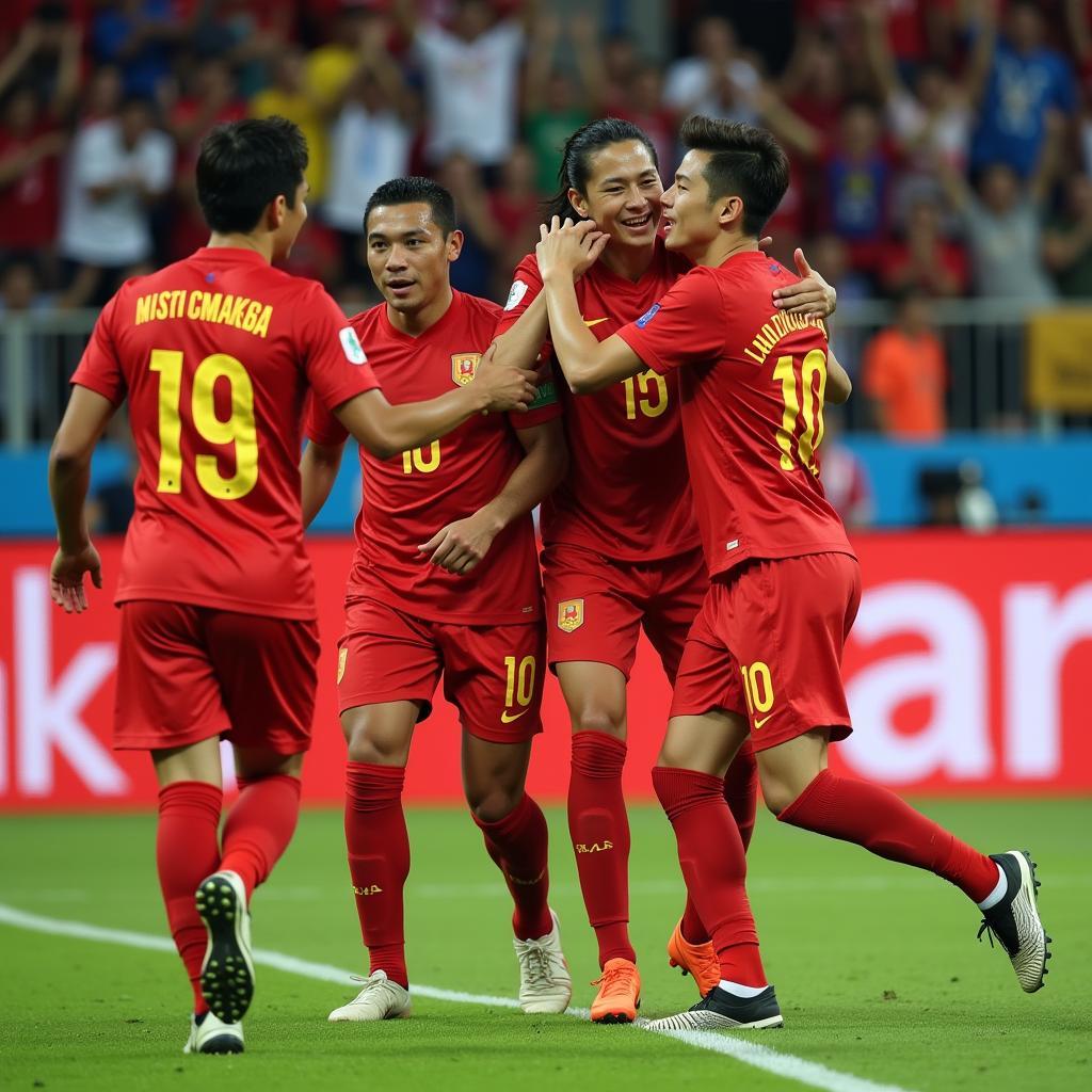 Vietnamese Striker Celebrating a Goal